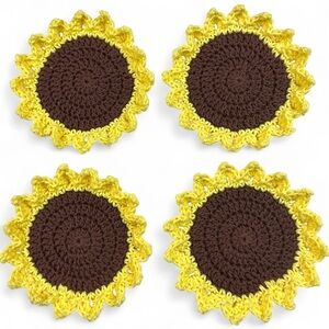 Sunflower Cup Mug Coasters Set of 4 Handcrafted Crochet by Seller Yellow Brown